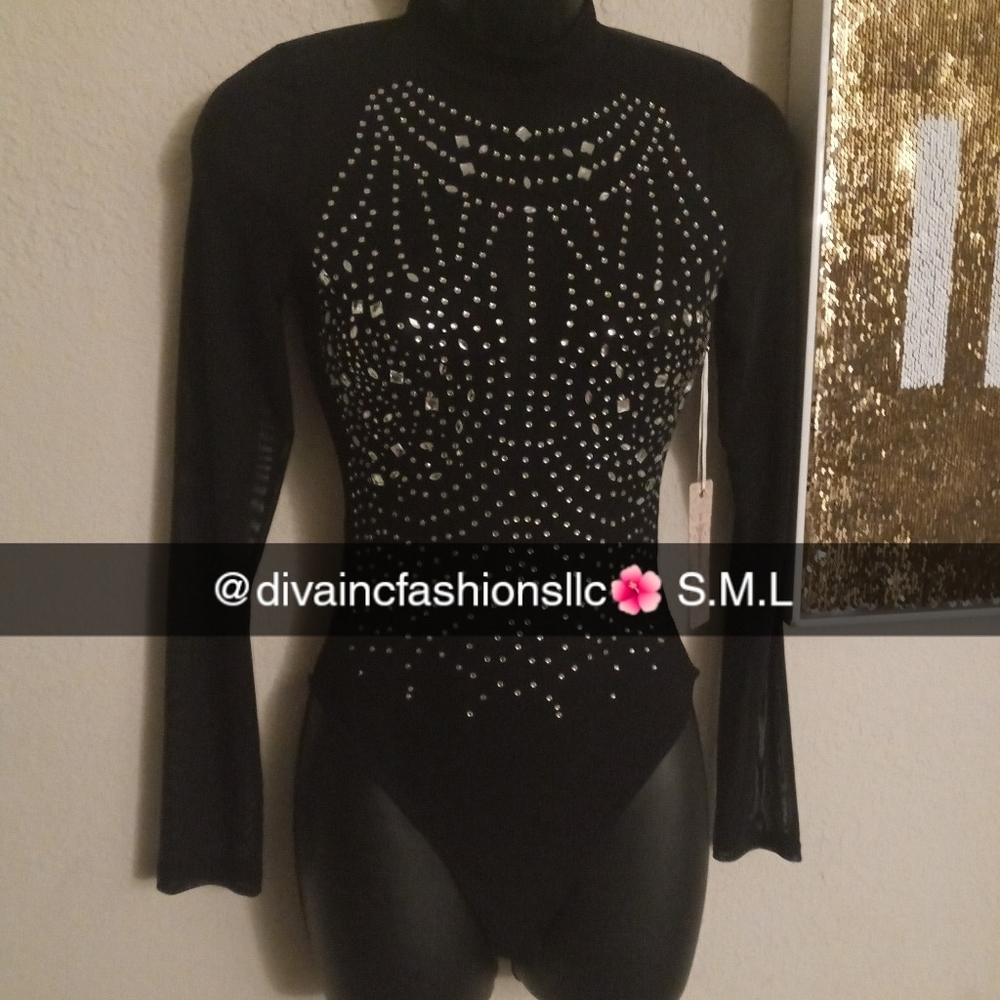 Rhinestones black bodysuits